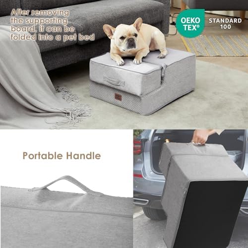 EHEYCIGA Dog Stairs for Small Dogs 13.5" H, 3-Step Dog Steps for Cats, Light - Image 5