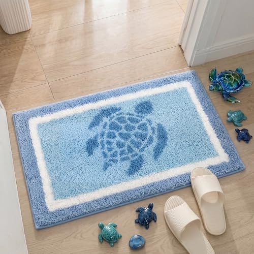 Boao Ocean Turtle Bath Mat Tufted Non-Slip Absorbent, 24 x16 Inches - Image 4