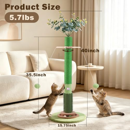 40'' Tall Cat Scratching Post, Cat Toys, Scratcher Tree - Image 2