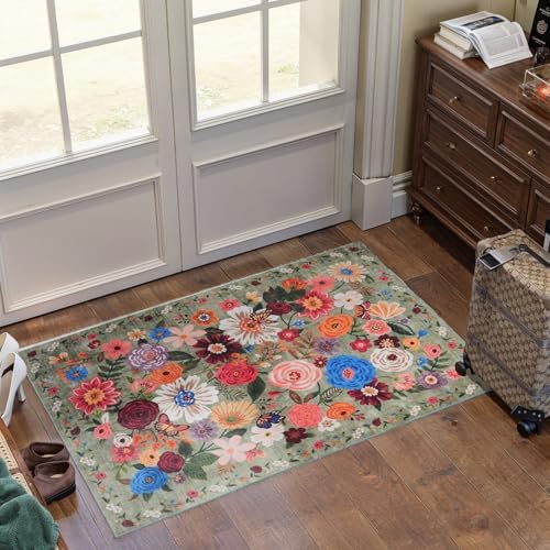 Green Washable 2x3 Entry Rug, Small Rugs by WelcometoBabovid