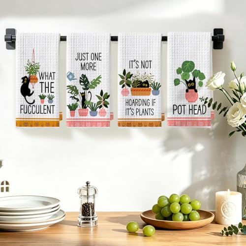 4 Pcs Funny Cat Kitchen Towels, Plant Lover Gifts - Image 4