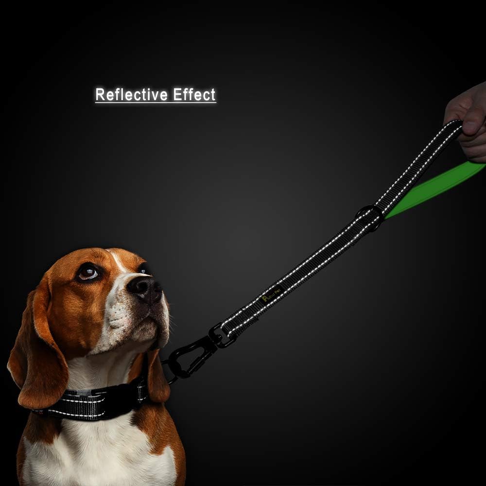 PLUTUS PET Short Training Dog Leash with Padded Handle for Medium Large Big Dogs,18 Inch Heavy Duty Strong Traffic Leash with Carabiner Clip for Climbing Walking or Guiding Blind（18”，Black