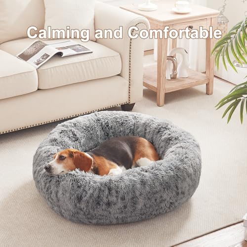33 in Faux Fur Fluffy Donut Dog Bed - Image 2