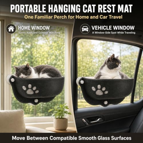 Cat Car Window Hammock with Soft Pad, Cat Car Window Seat，Gray：Large - Image 5