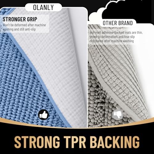 OLANLY Thick Chenille Bathroom Runner Rugs Mats 47x24, Cornflower Blue - Image 5