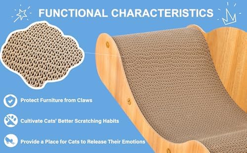 Simple Deluxe Cat Scratcher Cardboard Bed, Natural Solid Wood Scratch Lounger - Image 2