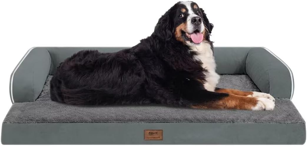 Large Dog Bed Orthopedic Washable: Dark Grey Dog Bed with Waterproof Cover and Removable Bolster, Egg Foam Couch Sofa for Medium XXXLarge Dogs
