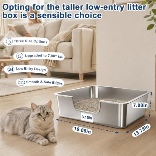 7.9'' High-Sided Low Entry Stainless Steel Cat Litter Box - Image 2