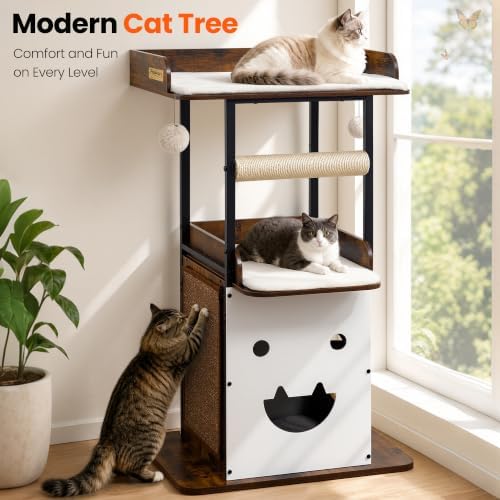 48in Wood Modern Cat Tree for Large Indoor Cats - Image 5