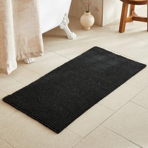 TYUU Black Waffle Bath Mat, Boho Bathroom Rugs Non Slip Washable by TYUU