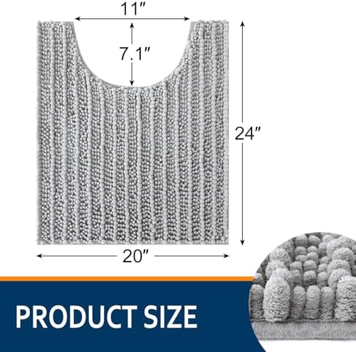 Smiry Bathroom Toilet Rugs U Shaped 24X20, Chenille Bath mats - Image 2
