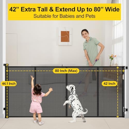 Reinforced 42" Extra Tall x 80" Wide Retractable Baby Gates - Image 4