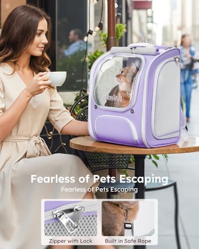 Pecute Cat Backpack Carrier, Large Space Cat Bubble Backpack, Light Purple - Image 6