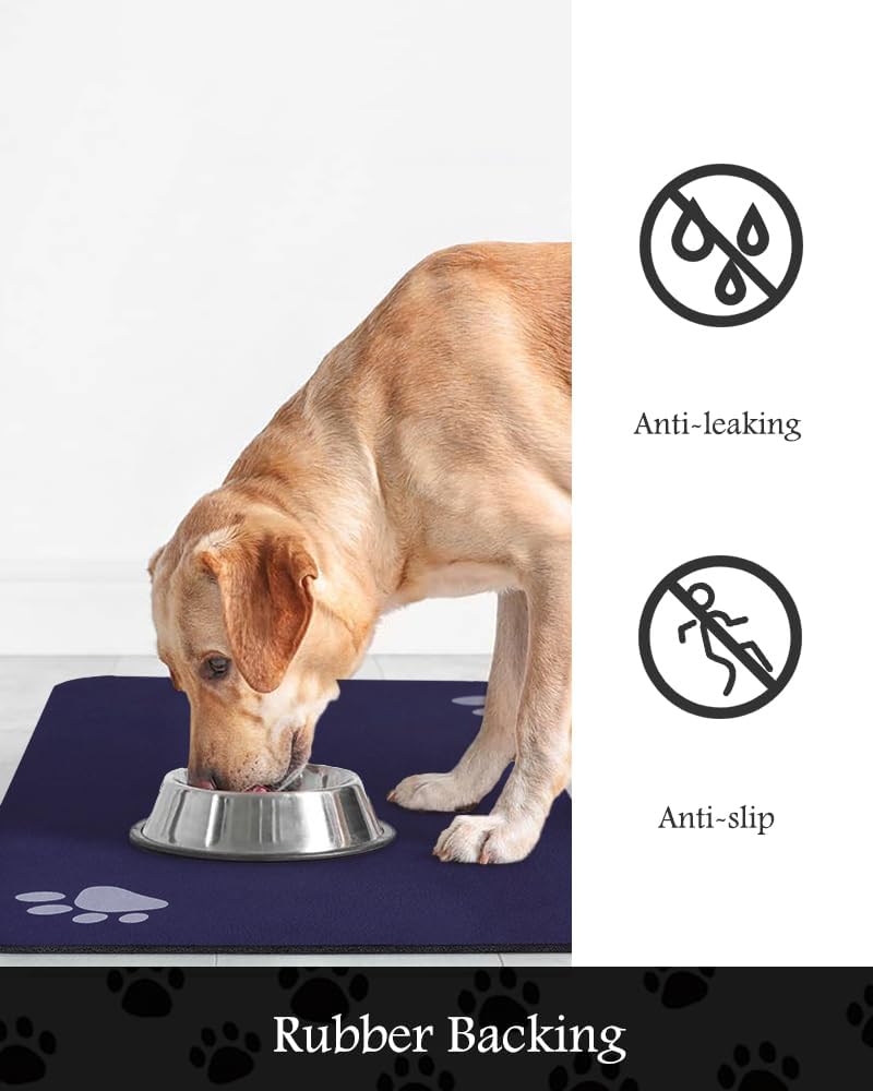 Pet Feeding Mat-Absorbent Dog Mat for Food and Water Bowl-No Stains Quick Dry Water Dispenser Mat-Dog Accessories Pet Supplies-Bowl for Messy Drinkers（Navy,16"x24"