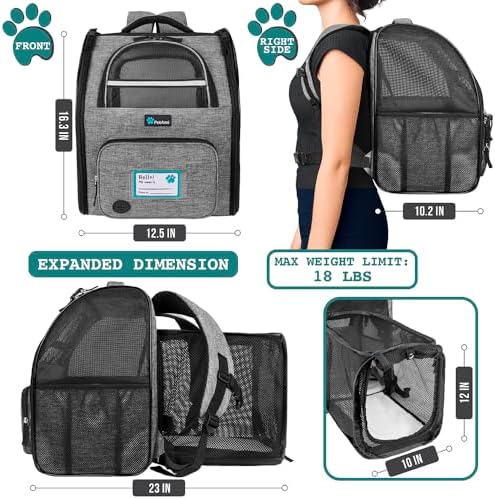 PetAmi Expandable Dog Cat Backpack Carrier, Airline Approved, Light Gray - Image 2