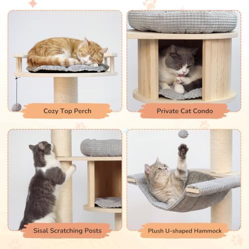NUNU LAB 69’’ Modern Cat Tree for Large Cats, Wood Cat Tree Tower - Image 4