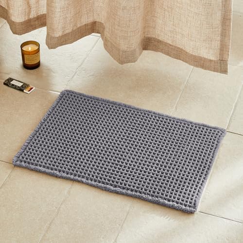 TYUU Waffle Bath Mat, Small Boho Bathroom Rugs Non Slip 24x16 Grey by TYUU