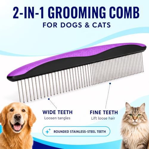 Pat Your Pet Deshedding Brush & Metal Comb Grooming Combo - Image 3