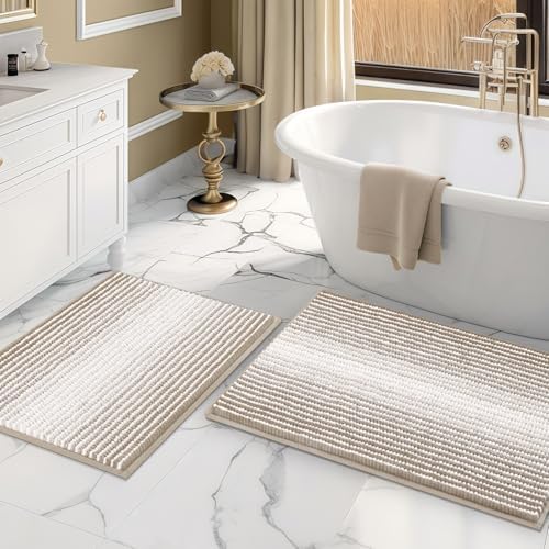 BSICPRO Bathroom Rugs Sets 2 Piece, Non Slip Boho Bath Mats, Light Taupe by BSICPRO
