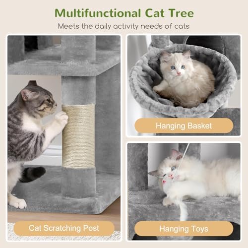 Globlazer F66 Corner Cat Tree, 66in Multi-Level Climbing Tower, Light Grey - Image 3