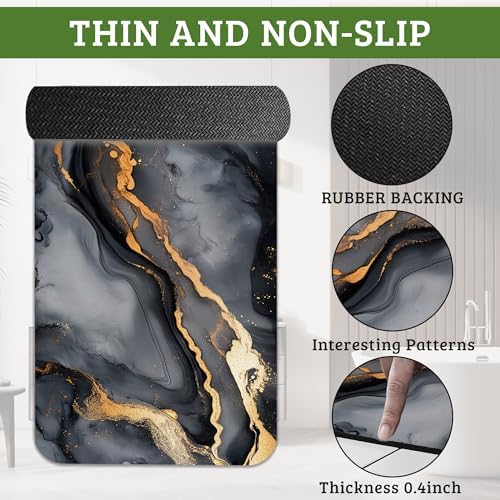 Grey Gold Marble Bathroom Rugs Thin Bath Mat Non Slip Washable, Rubber Backing - Image 3