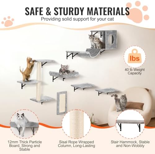 VEVOR Wall Mounted Cat Shelves, Cat Wall Shelves and Perches - Image 3