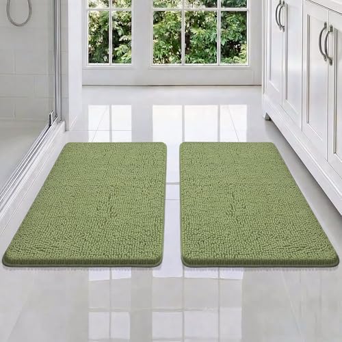 Bcoimo Bath Rugs Mat Set, 2 Piece Non Slip Chenille Bath Sage Bathroom Sets by Bcoimo