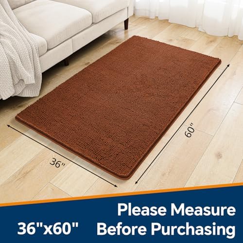 Chenille Bathroom Rug 36"x60" Rust, Large Plush Bath Mat - Image 2