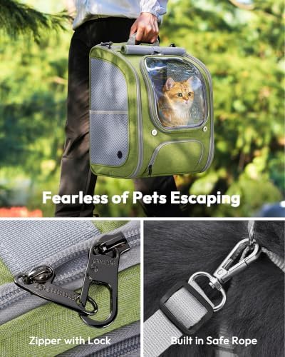 Pecute Cat Backpack Carrier, Large Space Cat Bubble Backpack, Light Green - Image 5