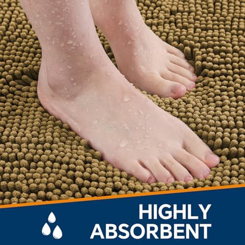Chenille Bathroom Rug 40"x60" Tan, Large Plush Bath Mat - Image 4