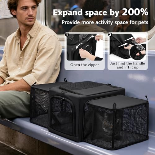Pecute Cat Carrier Expandable, Stable Pet Carrier, Dark Gray - Image 3