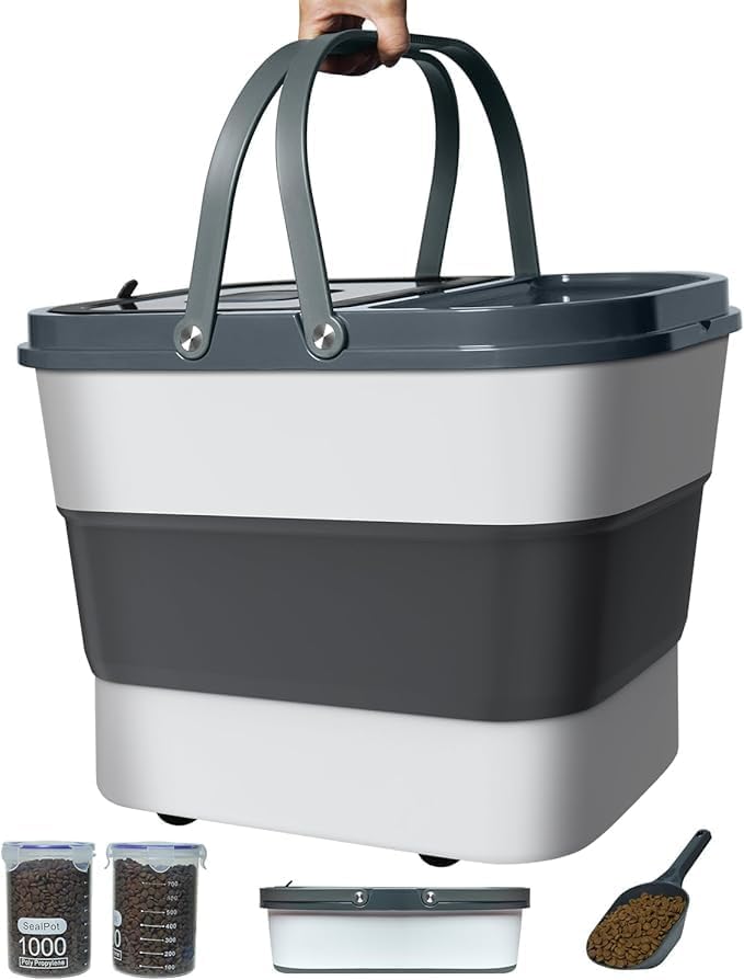 35lbs Dog Food Storage Container, Collapsible Dog Food Container, Wheels, Handle, Airtight Pet Food Storage Container, Scoop, 2L Small Dry Food Pail For Dog Cat Bird Food