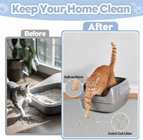 Silicone Cat Litter Mat for Litter Box 40”x28” Large Cat Mat, Light Grey - Image 2