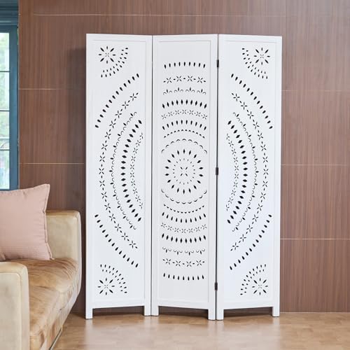 66.9Inch Folding Room Divider, 3 Panels Wood Carved Privacy Screens, Free - Image 2