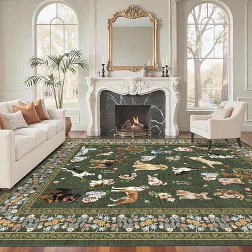 Dark Green Floral Area Rug 8x10 - Image 3