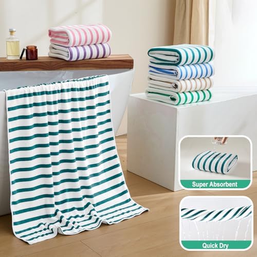 JML Microfiber Beach Towels, 6 Pack, Cabana Stripe Dark Green - Image 4