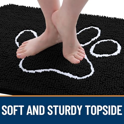 OLANLY Dog Door Mat for Muddy Paws 45x27, Paw Print Design Chenille Mud Mat - Image 4