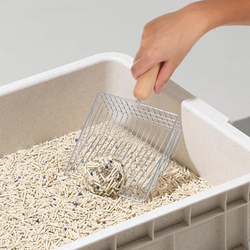 Yardwe Cat Litter Scoop with Holder, Metal Deep Sifter with Wood Handle - Image 5
