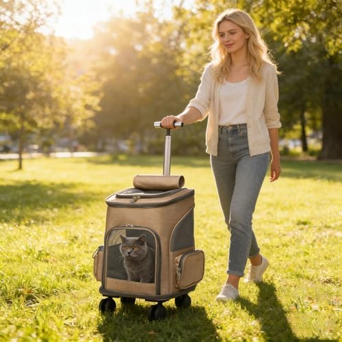 PETCUTE Wheeled Pet Carrier Backpack, Foldable 2-in-1 Pet Stroller, Travel - Image 2