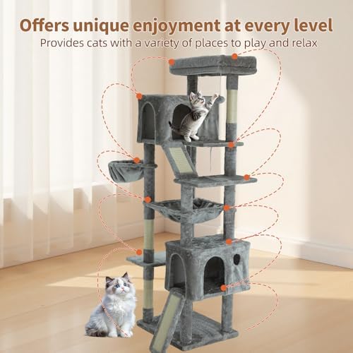 68.9 Inch Upgraded Cat Tree 2 Scratching Boards Beds Hammock Toy Ball Grey - Image 5