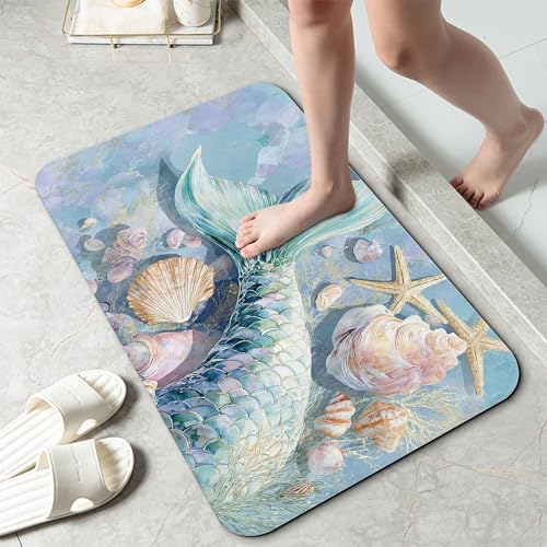 Bathroom Rug 29.5"x17", Mermaid Shell Bath Mat by Unknown
