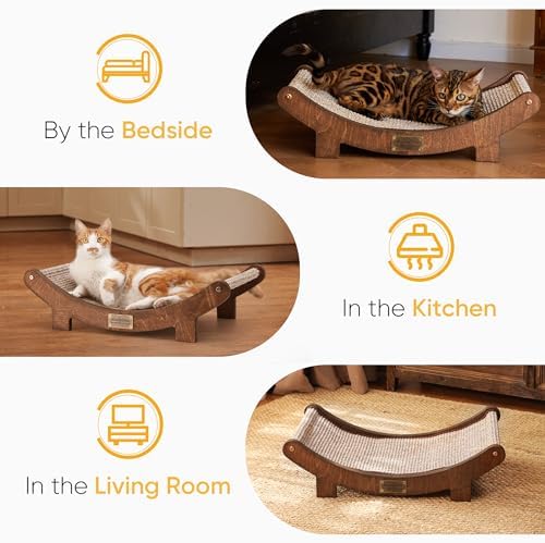 FUKUMARU Sisal Cat Scratcher Bed, Solid Wood Cat Hammock - Image 5