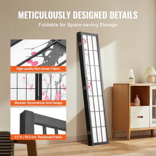 VEVOR Room Divider, 4 Panel Japanese Room Divider Screen, Wood Folding Privacy - Image 6