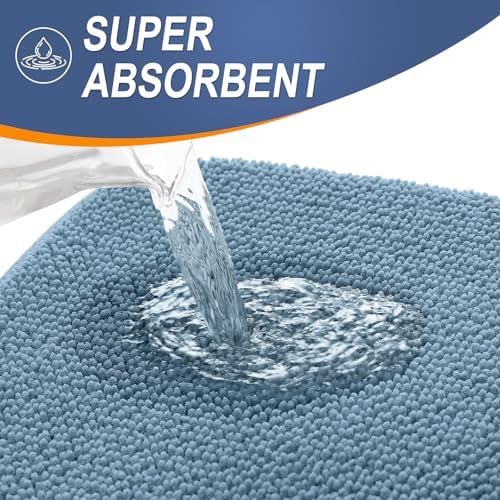 OLANLY Thick Memory Foam Bathroom Rugs 35x24, Absorbent Bath Mat, Airy Blue - Image 3