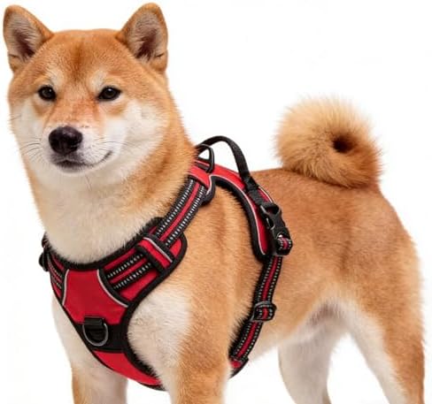 Red No-Pull Dog Harness with 2 Leash Clips，Soft Padded Vest by Unknown