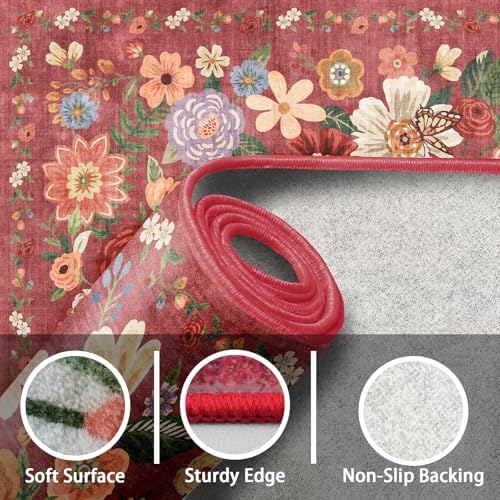 Red Floral Area Rug 3x5 for Bedroom Entryway Dorm - Image 4