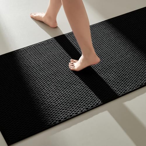 TYUU Black Bathroom Runner Rugs, Long Bath Mat Runner Washable Thin Quick Dry by TYUU