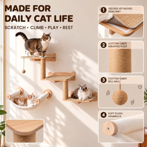Cat Wall Shelves Wall Mounted Cat Climbing Set - Image 2