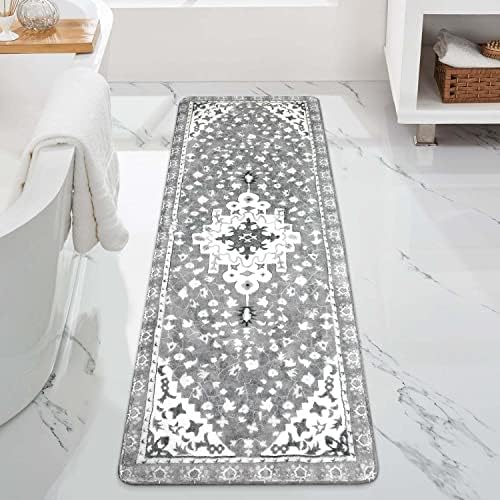 Uphome Boho Vintage Bathroom Rug Runner Gray Non-Slip Soft Long Bath Mat by Uphome