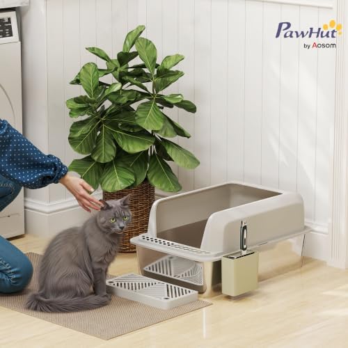 PawHut XL Stainless Steel Litter Box, Metal Litter Box High Sided, Anti-Urine - Image 2